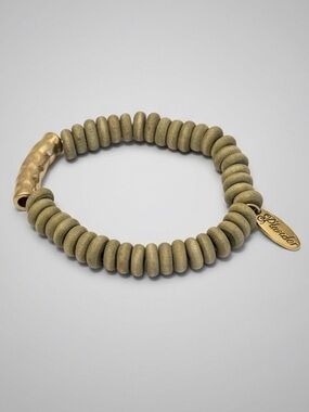 Plunder Olive Green Beaded Stretch Bracelet with Gold Accent - NWOT